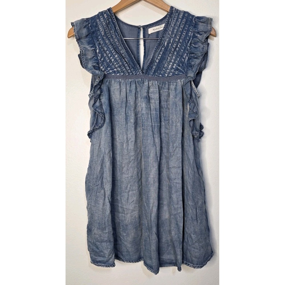 Mustard Seed Denim Blue Ruffle Boho Short Sleeve Dress Women S Rodeo Cottagecore